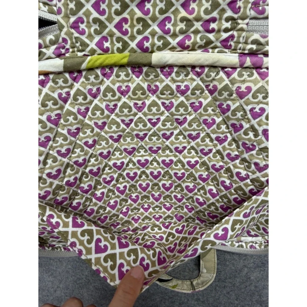 Vera Bradley Quilted Floral Tech Organizer Cosmetic Bag Purple Green Tan Heart